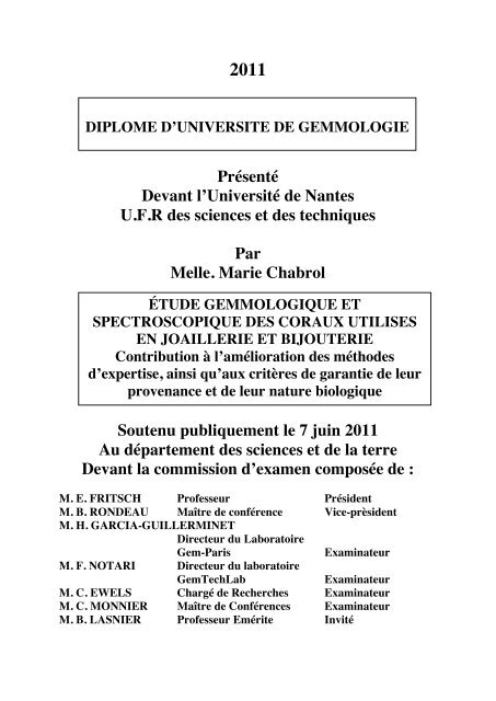 Etude gemmologique et spectroscopique des coraux ... - GemNantes