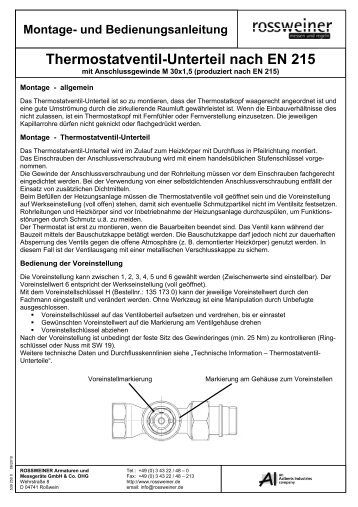 Montageanleitung Thermostatventil Unterteil - Rossweiner