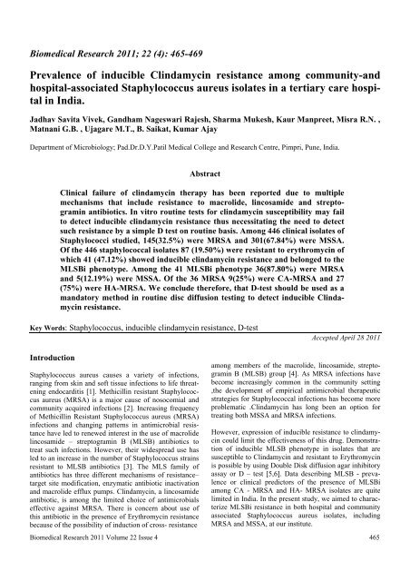 Prevalence of inducible Clindamycin resistance among community ...