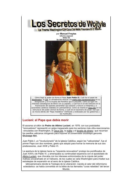 Luciani: el Papa que debÃ­a morir - Seminario de Pilas