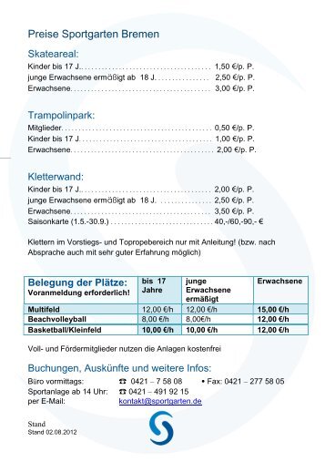 Gesamtpreisliste (PDF) - Sportgarten Bremen