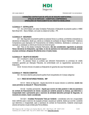 1/11 condiÃ§Ãµes contratuais de apÃ³lice de seguro habitacional - HSBC