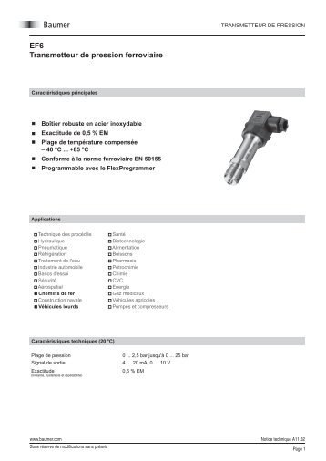 EF6 Transmetteur de pression ferroviaire - Baumer