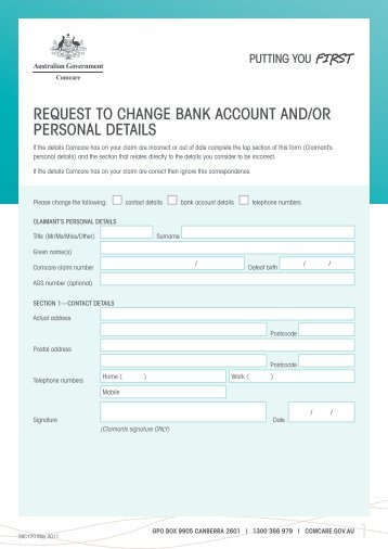 Request to change bank account and/or personal details - Comcare