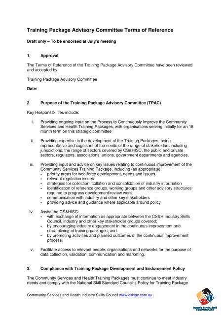 Training Package Advisory Committee Terms of Reference