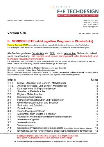 und Sonder- MeÃŸschieber - E+E TECHDESIGN Bernd Engels
