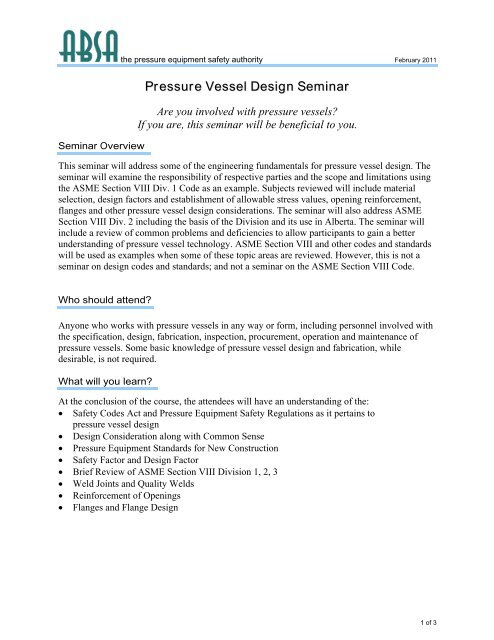 Pressure Vessel Design Seminar - ABSA