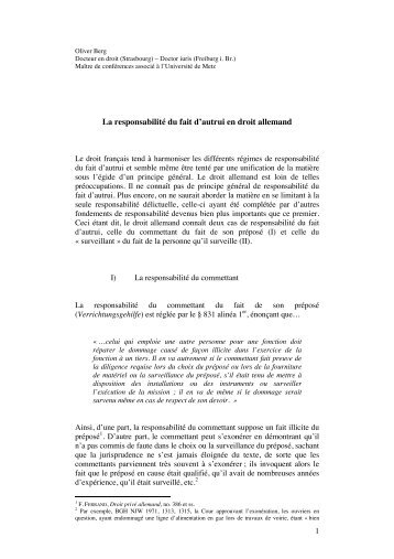 La responsabilitÃ© du fait d'autrui en droit allemand - Grerca