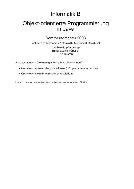 Informatik B Objekt-orientierte Programmierung in Java