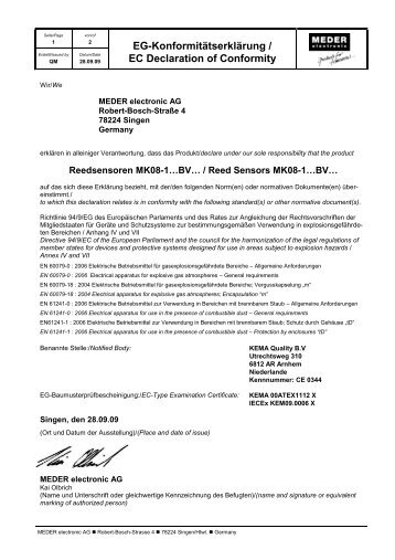 EG-Konformitätserklärung / EC Declaration of ... - MEDER electronic