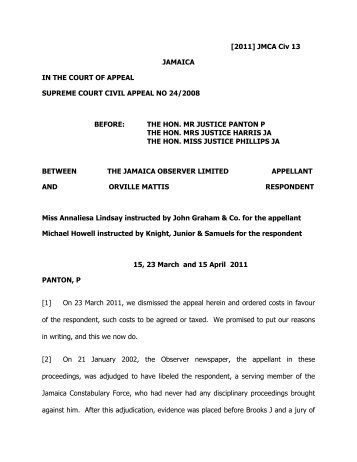 Jamaica Observer Ltd. (The) v Mattis (Orville).pdf - The Court of Appeal