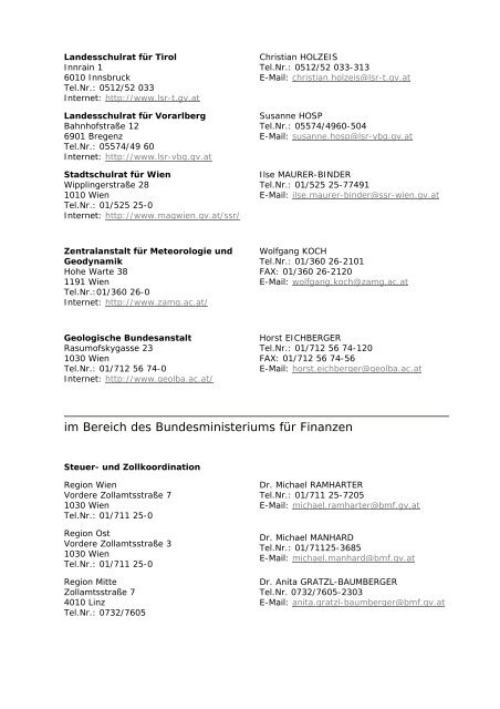 Liste von Ansprechstellen fÃ¼r Aufnahmen in den Bundesdienst