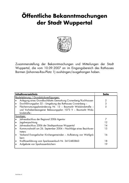 Jagdverpachtung - Stadt Wuppertal