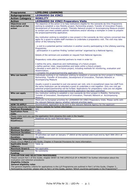 Fiche NÂ°/File Nr 31 : LEO-Pv - p. 1 Programme LIFELONG ...