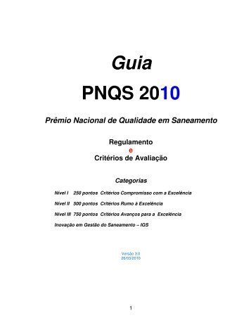 Guia PNQS 2010 - PrÃªmio Nacional da Qualidade em Saneamento