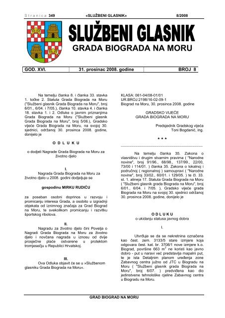 SluÅ¾beni glasnik Grada Biograda na Moru - broj 08/2008