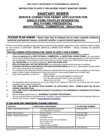 sanitary sewer service connection permit ... - Erie County ...