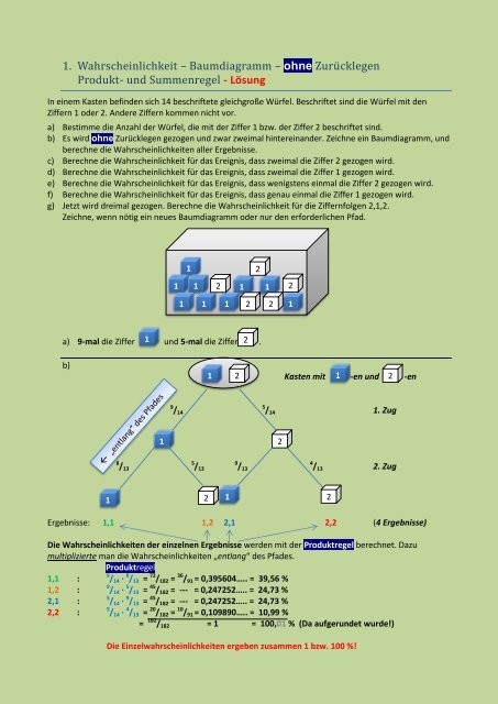 1. Wahrscheinlichkeit Ã¢Â€Â“ Baumdiagramm Ã¢Â€Â“ ohne Zuru cklegen ...