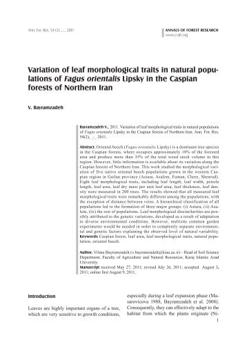 Variation of leaf morphological traits in natural popu - EdituraSilvica.ro