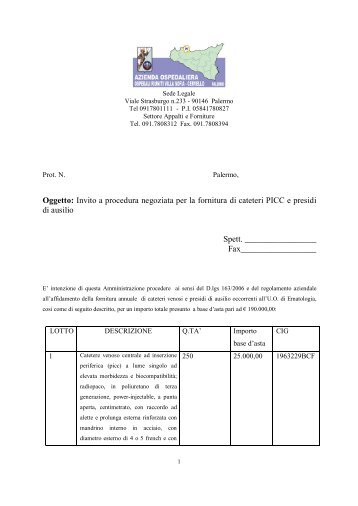 Invito a procedura negoziata per la fornitura di cateteri PICC e ...