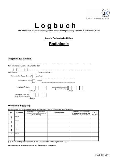Logbuch FA Radiologie [PDF] - Ärztekammer Berlin