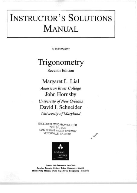 Trigonometry Solutions Manual