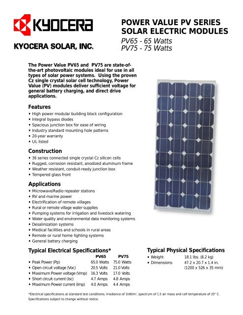 PV65 - PV75 - KYOCERA Solar