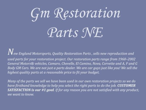 Gm Restoration Parts NE