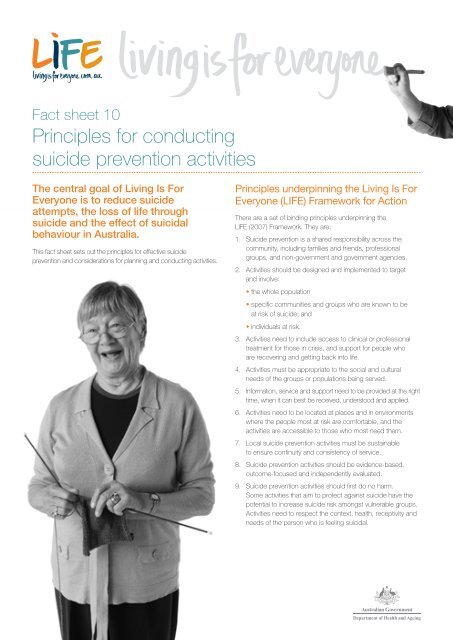 Fact sheet 10: Principles for conducting suicide prevention activities