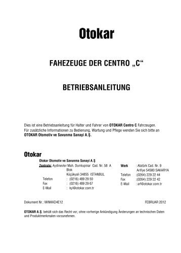 FAHEZEUGE DER CENTRO â€žC ... - OTOKAR-Bus.de