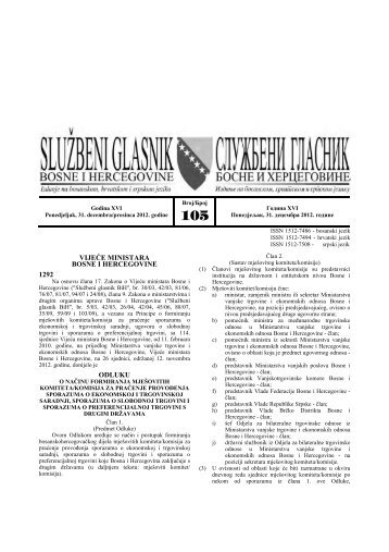 BROJ 105 - JP NIO SluÅ¾beni list Bosne i Hercegovine