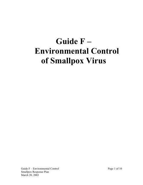 Smallpox Guide Guide F. Environmental Control of Smallpox Virus - Emergency ...