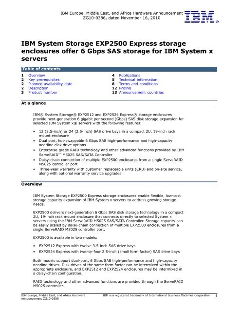 IBM System Storage EXP2500 Express storage enclosures offer 6 ...