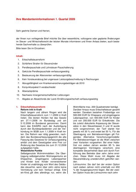 Mandanteninformationen 1. Quartal 2009 - zweispaltig