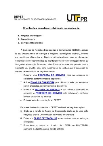 Orientações para desenvolvimento do serviço de: - UTFPR