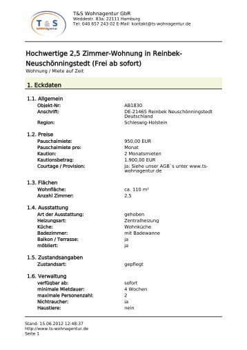 Hochwertige 2,5 Zimmer-Wohnung in Reinbek-Neuschönningstedt ...