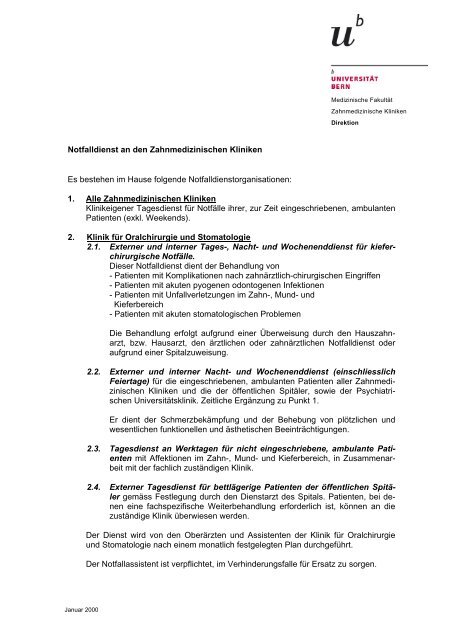 Notfalldienst (pdf, 31KB) - zahnmedizinische kliniken zmk bern