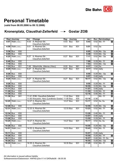 bus timetable from Clausthal-Zellerfeld to Goslar