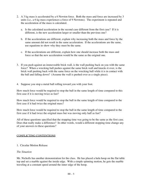 III - 1 II. Newton's Laws of Motion Concept Review Warm-Up ...