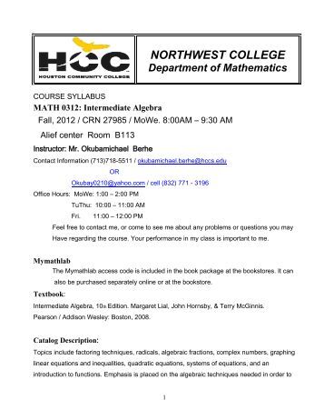 Math 0310.13001: Intermediate Algebra Math 0310.13001: Intermediate Algebra