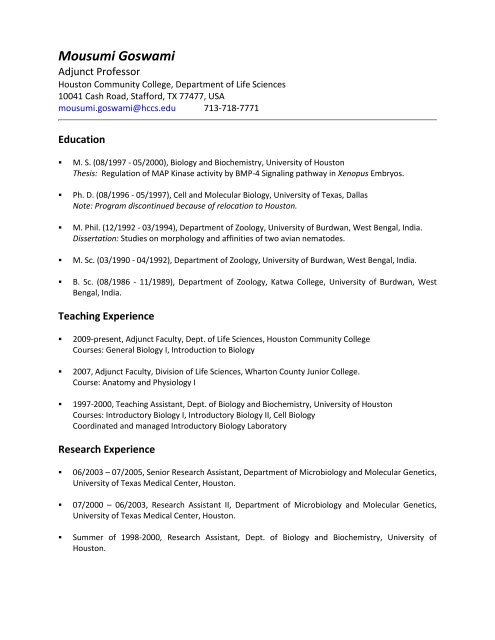 Curriculum Vitae - HCC Learning Web