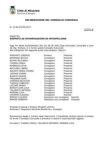 Delibera Interrogazioni ed interpellanze - Comune di Minerbio