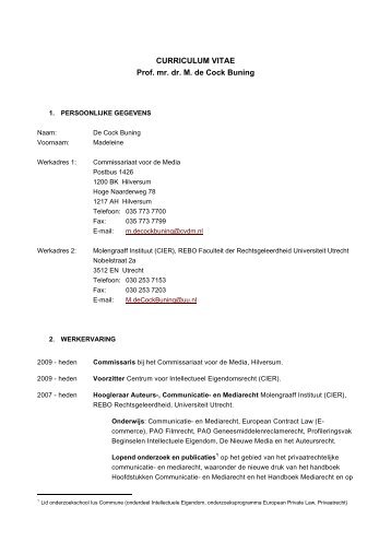 CURRICULUM VITAE Prof. mr. dr. M. de Cock Buning