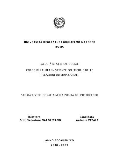 storia e storiografia nella puglia dell'ottocento - UniversitÃ  degli ...