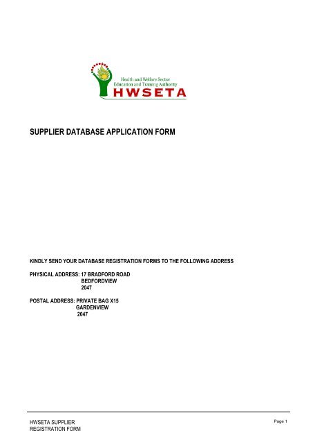 supplier database application form - The Health and Welfare Sector ...