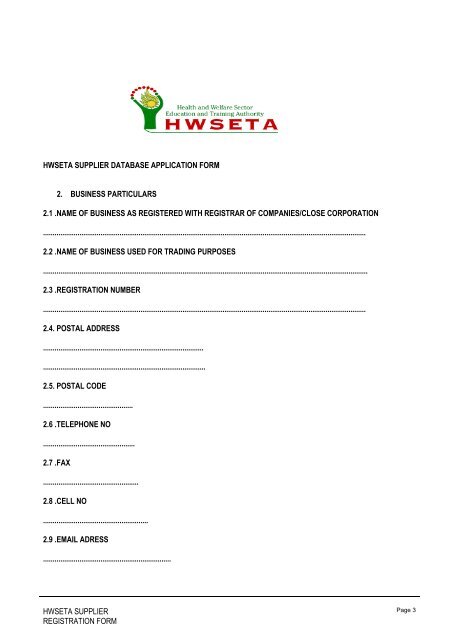 supplier database application form - The Health and Welfare Sector ...