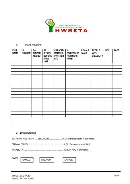 supplier database application form - The Health and Welfare Sector ...