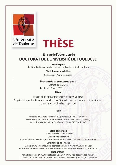 Etude De La Bioraffinerie Des Plantes Vertes Application Au - 