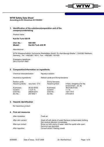 WTW Safety Data Sheet - Wenk Lab Tec