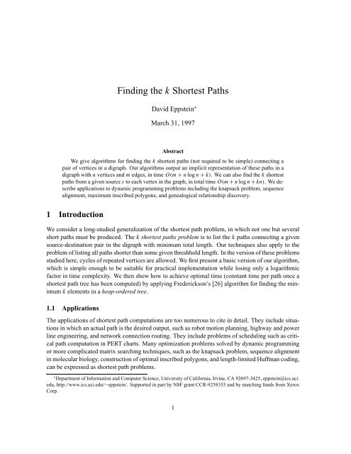 Finding the k Shortest Paths